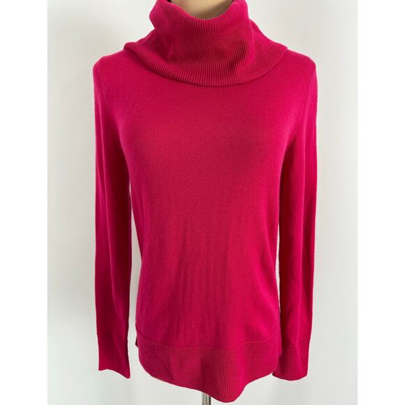 Talbots Size Small Merino Wool Soft Cowl Neck Sweater Hot Pink Button Cuffs - Picture 2 of 9